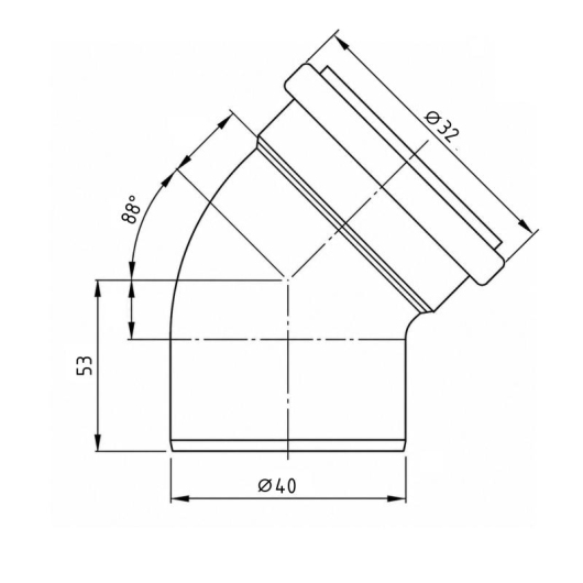Колено канализационное редукционное Ostendorf-OSMA HT-System PLUS d40/32×88° купить в САНН Одесса, изображение 2