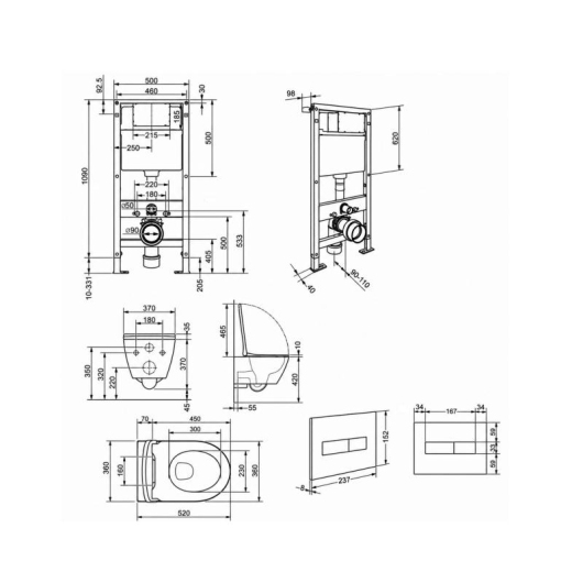Готовое решение Qtap для ванной комнаты: подвесной унитаз Robin Ultra Quiet 520x365x365 + комплект инсталляции Standard (линейная кнопка Black) купить в САНН Одесса, изображение 2