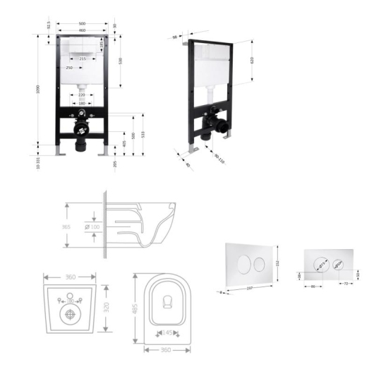 Готовое решение Qtap для ванной комнаты: подвесной унитаз Jay Rimless 485x360x320 + комплект инсталляции Standard (круглая кнопка Chrome) купить в САНН Одесса, изображение 2