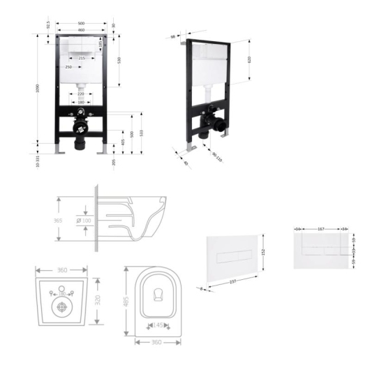 Готовое решение Qtap для ванной комнаты: подвесной унитаз Jay Rimless 485x360x320 + комплект инсталляции Standard (линейная кнопка White) купить в САНН Одесса, изображение 2