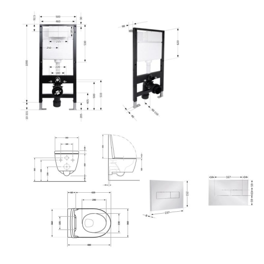 Готовое решение Qtap для ванной комнаты: подвесной унитаз Jay Ultra Quiet 485x360x320 + комплект инсталляции Standard (линейная кнопка Chrome) купить в САНН Одесса, изображение 2