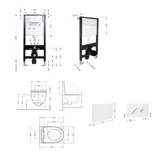 Готовое решение Qtap для ванной комнаты: подвесной унитаз Jay Rimless 520x360x320 + комплект инсталляции Standard (круглая кнопка White) купить в САНН Одесса, изображение 2