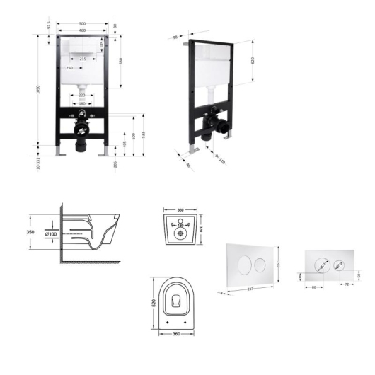 Готовое решение Qtap для ванной комнаты: подвесной унитаз Jay Ultra Quiet 520x360x320 + комплект инсталляции Standard (круглая кнопка Chrome) купить в САНН Одесса, изображение 2