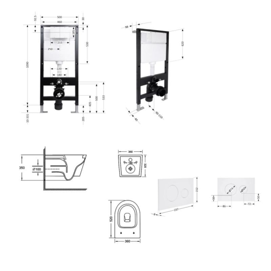Готовое решение Qtap для ванной комнаты: подвесной унитаз Jay Ultra Quiet 520x360x320 + комплект инсталляции Standard (круглая кнопка White) купить в САНН Одесса, изображение 2