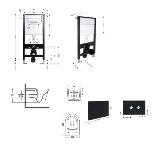 Готовое решение Qtap для ванной комнаты: подвесной унитаз Jay Ultra Quiet 520x360x320 + комплект инсталляции Standard (круглая кнопка Black) купить в САНН Одесса, изображение 2