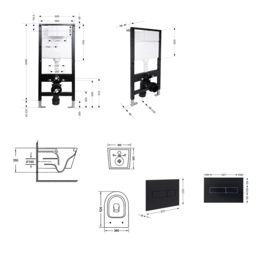 Готовое решение Qtap для ванной комнаты: подвесной унитаз Jay Ultra Quiet 520x360x320 + комплект инсталляции Standard (линейная кнопка Black) купить в САНН Одесса, изображение 2