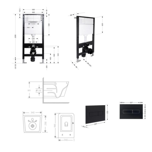 Готовое решение Qtap для ванной комнаты: подвесной унитаз Crow Rimless 485x340x330 + комплект инсталляции Standard (линейная кнопка Black) купить в САНН Одесса, изображение 2