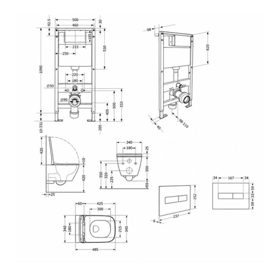 Готовое решение Qtap для ванной комнаты: подвесной унитаз Crow Ultra Quiet 485x340x290 + комплект инсталляции Standard (линейная кнопка White) купить в САНН Одесса, изображение 2