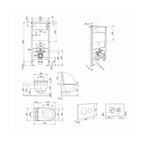 Готовое решение Qtap для ванной комнаты: подвесной унитаз Swan Ultra Quiet 485x360x320 + комплект инсталляции Standard (круглая кнопка Black) купить в САНН Одесса, изображение 2