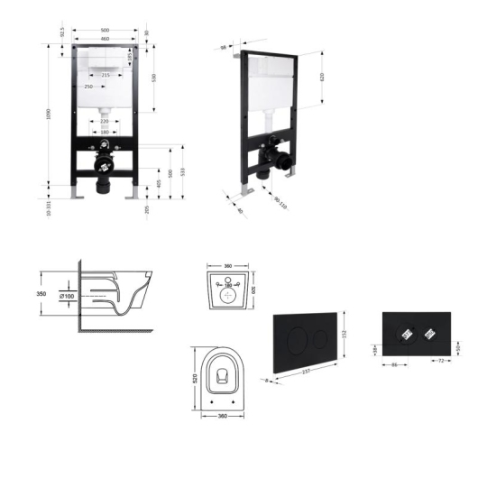 Готовое решение Qtap для ванной комнаты: подвесной унитаз Swan Ultra Quiet 520x360x320 + комплект инсталляции Standard (круглая кнопка Black) купить в САНН Одесса, изображение 2