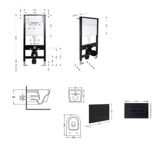 Готовое решение Qtap для ванной комнаты: подвесной унитаз Swan Ultra Quiet 520x360x320 + комплект инсталляции Standard (линейная кнопка Black) купить в САНН Одесса, изображение 2