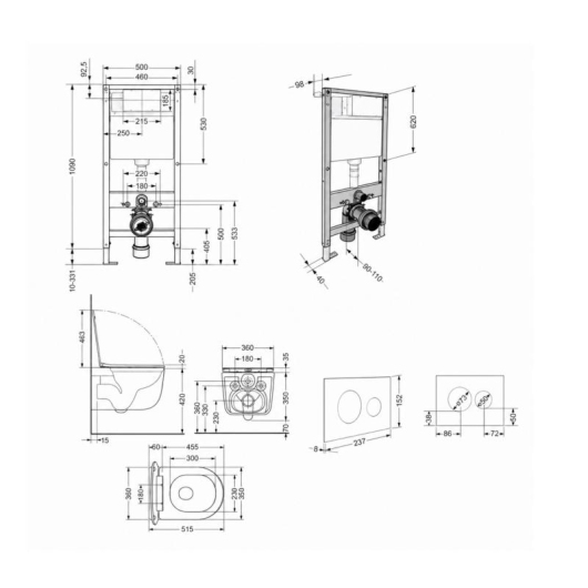 Готовое решение Qtap для ванной комнаты: подвесной унитаз Taurus Ultra Quiet 515x360x350 + комплект инсталляции Standard (круглая кнопка White) купить в САНН Одесса, изображение 2