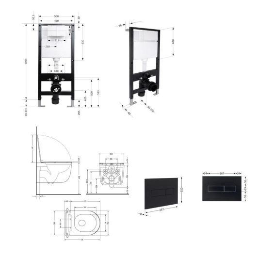 Готовое решение Qtap для ванной комнаты: подвесной унитаз Taurus Ultra Quiet 515x360x350 + комплект инсталляции Standard (линейная кнопка Black) купить в САНН Одесса, изображение 2