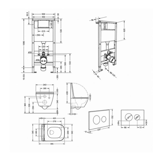 Готовое решение Qtap для ванной комнаты: подвесной унитаз Gemini Ultra Quiet 485x340x350 + комплект инсталляции Standard (круглая кнопка White) купить в САНН Одесса, изображение 2
