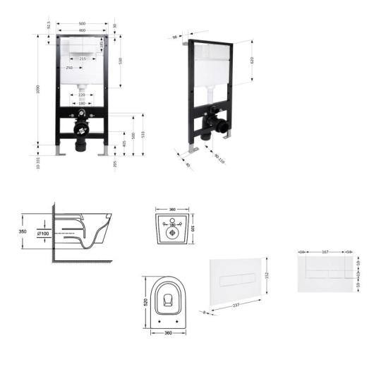 Готовое решение Qtap для ванной комнаты: подвесной унитаз Jay Ultra Quiet 520x360x320 + комплект инсталляции Standard (линейная кнопка White) купить в САНН Одесса, изображение 2