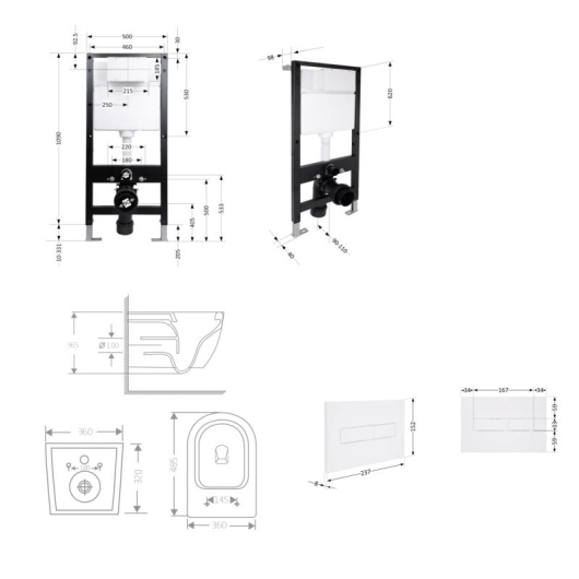 Готовое решение Qtap для ванной комнаты: подвесной унитаз Jay Ultra Quiet 485x360x320 + комплект инсталляции Standard (линейная кнопка White) купить в САНН Одесса, изображение 2