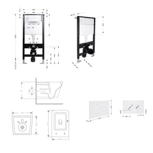 Готовое решение Qtap для ванной комнаты: подвесной унитаз Crow Ultra Quiet 485x340x290 + комплект инсталляции Standard (круглая кнопка White) купить в САНН Одесса, изображение 2