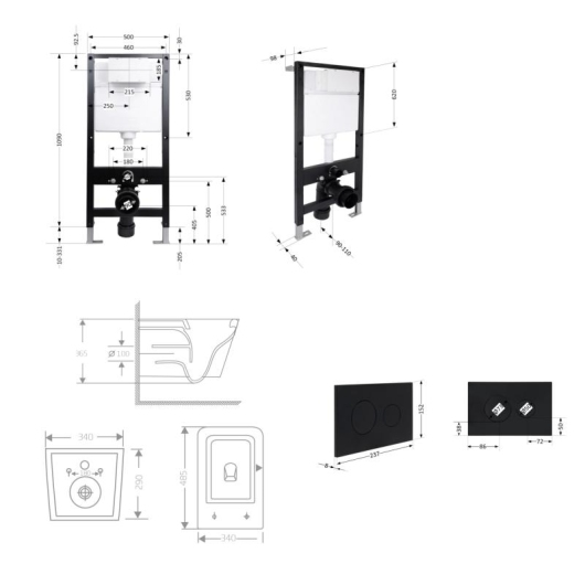 Готовое решение Qtap для ванной комнаты: подвесной унитаз Crow Ultra Quiet 485x340x290 + комплект инсталляции Standard (круглая кнопка Black) купить в САНН Одесса, изображение 2
