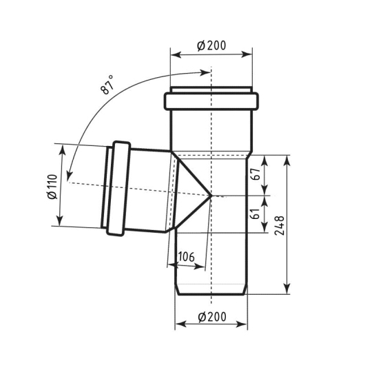 Тройник канализационный Ostendorf-OSMA KG System d200/110/200×87° купить в САНН Одесса, изображение 2