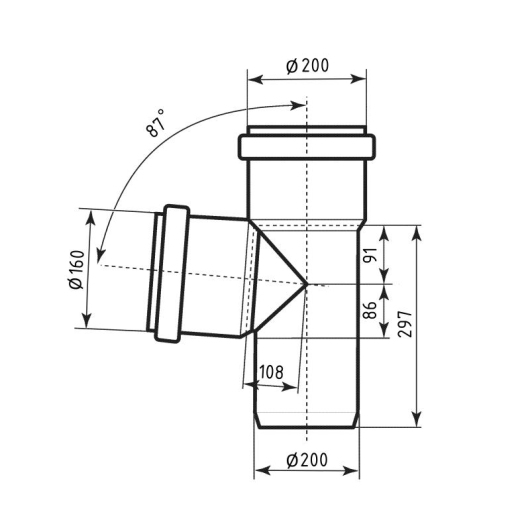 Тройник канализационный Ostendorf-OSMA KG System d200/160/200×87° купить в САНН Одесса, изображение 2