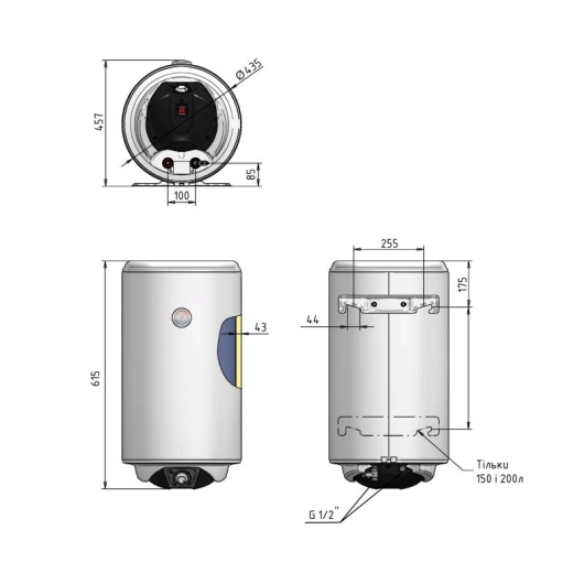 Электрический водонагреватель Thermo Alliance Spectra 50 л вертикальный, мокрий ТЕН 1,5 кВт, d 435 мм купить в САНН Одесса, изображение 2