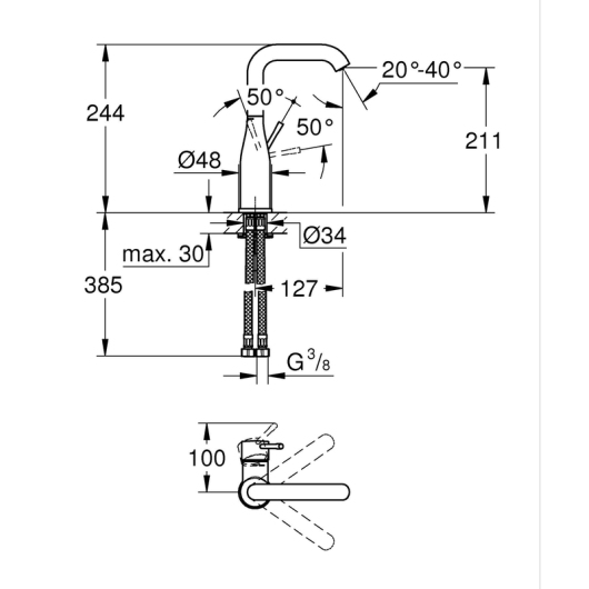 Однорычажный смеситель для раковины Grohe Essence L-Size (24177KF1) купить в САНН Одесса, изображение 3