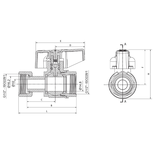 Кран шаровый Roho R115-050 -1/2"х1/2" ВВ прямой Н/Г, ручка "бабочка" красная (RO0231) купить в САНН Одесса