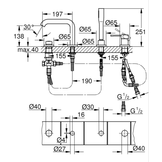 Однорычажный смеситель для ванны Grohe Essence, на 4 отверстия (25251001) купить в САНН Одесса
