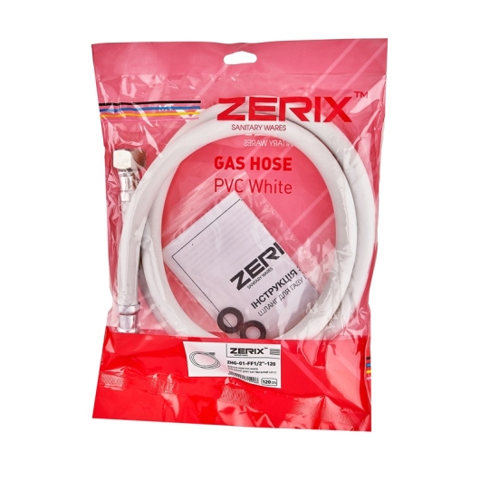 Шланг для газа ZERIX ZHG-01-FF1/2"-120 ПВХ белый 1/2"ГГ 120 см (ZX6159) купить в САНН Одесса