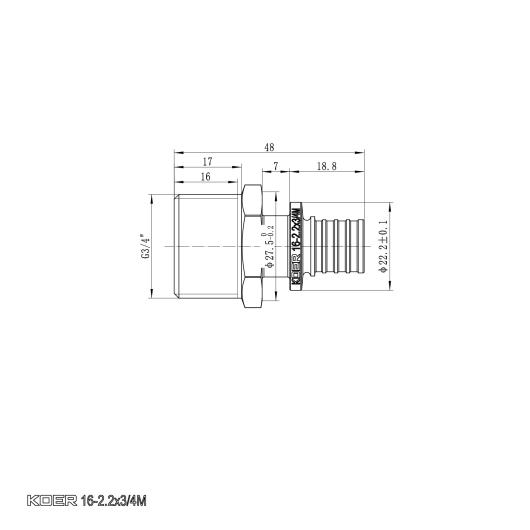 Переходник с НР Koer KA.A08M-16 - 16(2.2mm) x 3/4"M (KR4850) купить в САНН Одесса, изображение 3