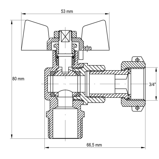 Кран с накидной гайкой 3/4" ГШБ газ угловой Koer KR.221.G (KR0169) купить в САНН Одесса