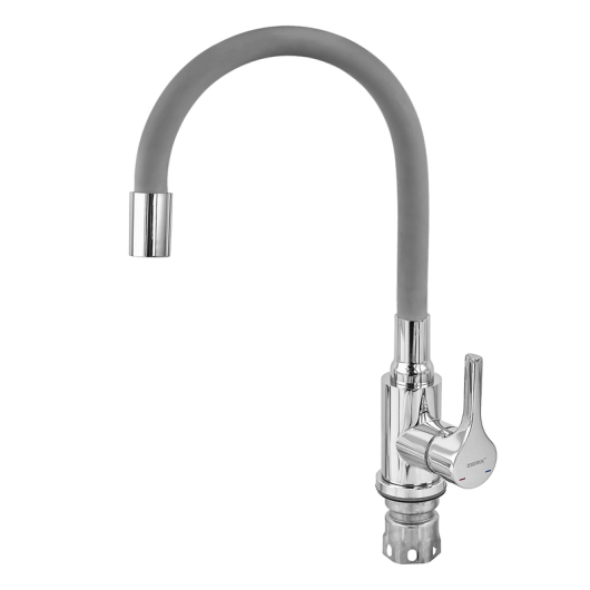 Смеситель для кухни ZERIX REX-011 CHROME REFL.GREY из нерж. стали (Цвет хром+силиконовый излив серый) (ZX6128) купить в САНН Одесса, изображение 4