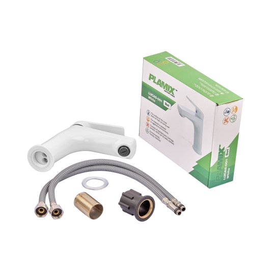 Смеситель для умывальника PLAMIX LUCAS-001 SET WHITE (с подводкой) (Цвет белый) (PM0706) купить в САНН Одесса, изображение 4