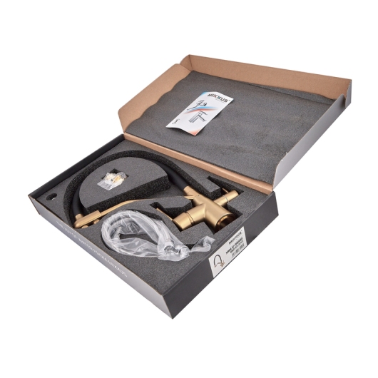Смеситель для кухни MIXXUS PREMIUM SENNA 021 BRUSHED GOLD REFL.BLACK с выходом для питьевой воды (Цвет матовое золото+силик. излив черный) (MP6722) купить в САНН Одесса, изображение 2