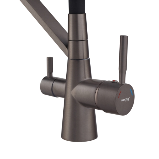 Смеситель для кухни MIXXUS PREMIUM MAGNET 021 GRAPHITE REFL.BLACK с гибким изливом с выходом для питьевой воды (Цвет графит+излив черный) (MI6975) купить в САНН Одесса