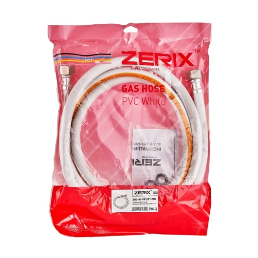 Шланг для газа ZERIX ZHG-01-FF1/2"-250 ПВХ белый 1/2"ГГ 250 см (ZX6162) купить в САНН Одесса, изображение 2