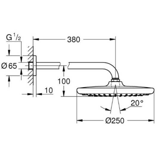 Верхний душ с кронштейном к стене Grohe Tempesta 250 (26663000) купить в САНН Одесса