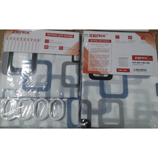 Шторка для ванной ZERIX SCP-002-180x180 из PEVA (полиэтиленвинилацетата) (Узор "Квадраты" сине-голубые) (ZX5001) купить в САНН Одесса, изображение 3