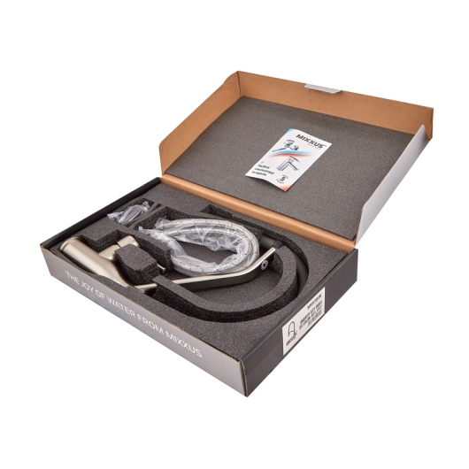 Смеситель для кухни MIXXUS PREMIUM GRAVITY 017 NUT SS COLOR REFL.GREY (Цвет нержавеющая сталь+силик. излив серый) (MI8407) купить в САНН Одесса, изображение 2
