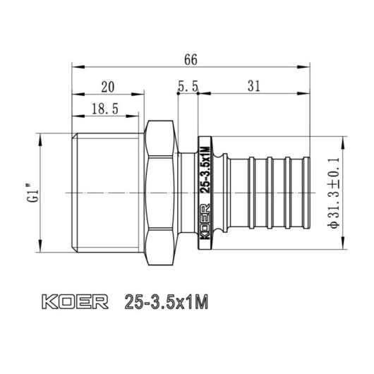 Переходник с НР Koer KA.A10M-25 - 25(3.5mm) x 1"M (KR4854) купить в САНН Одесса