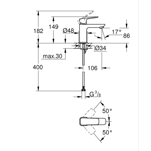 Однорычажный смеситель для раковины Grohe Cubeo S-размера (1016992430) купить в САНН Одесса, изображение 2