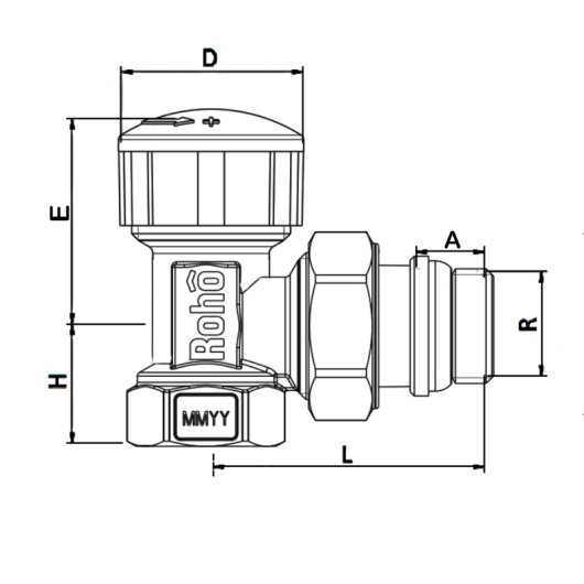 Кран радиаторный термостатический Roho R5150-050 - 1/2" (М30х1,5) (угловой) (RO0122) купить в САНН Одесса