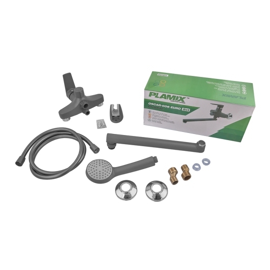 Смеситель для ванны PLAMIX OSCAR-006 EURO SET GRAPHITE (со шлангом, лейкой и кронштейном) (Цвет графит) (PM6098) купить в САНН Одесса, изображение 3
