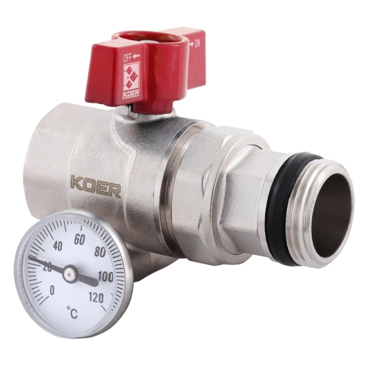 Кран с американкой "антипротечка" с термометром прямой Koer KR.1032-Gi - 1'' (KR2893) купить в САНН Одесса, изображение 2