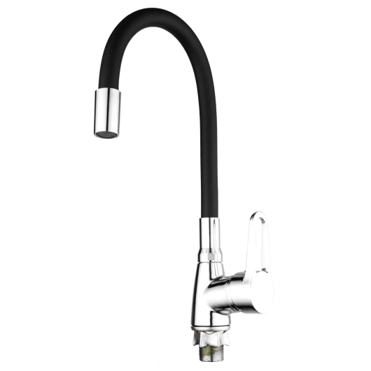 Смеситель для кухни MIXXUS ELBA 014 NUT REFL.BLACK с гибким изливом (без подводки) (Цвет хром+излив черный) (MI6306) купить в САНН Одесса