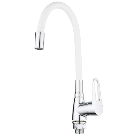 Смеситель для кухни MIXXUS ELBA 014 NUT REFL.WHITE с гибким изливом (без подводки) (Цвет хром+излив белый) (MI6310) купить в САНН Одесса
