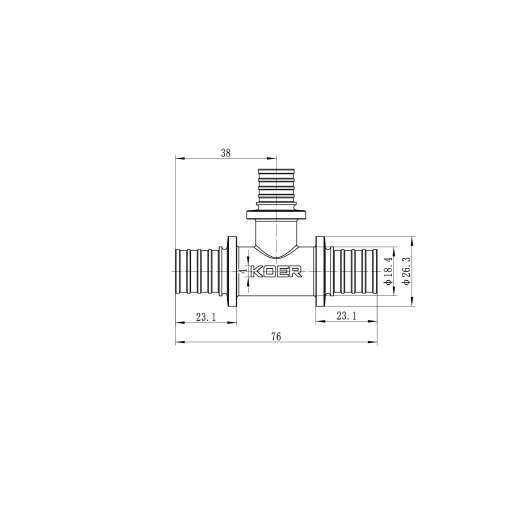 Тройник переходный Koer KA.T20-16-20 - 20(2.8mm) x 16(2.2mm) x 20(2.8mm) (KR4888) купить в САНН Одесса, изображение 3