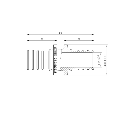 Муфта соединительная равнопроходная Koer KA.С25 - 25(3.5mm) x 25(3.5mm) (KR4857) купить в САНН Одесса