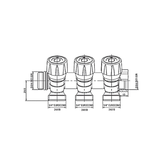 Коллектор с регулирующими вентилями на 3 исх. Roho R809-03 - 3/4"x3/4" EK (RO0250) купить в САНН Одесса, изображение 2