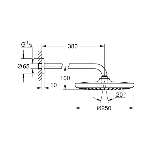 Верхний душ с настенным кронштейном Grohe Tempesta (26668000) купить в САНН Одесса, изображение 3